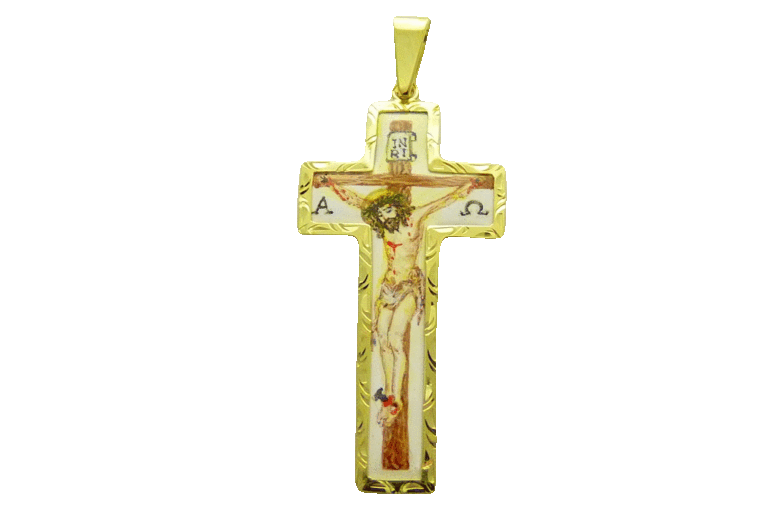 Ručně malovaný smalt velký kříž žlutý 2,30g/ks 850-001-005