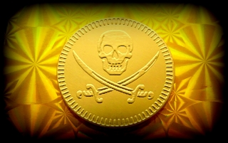 Čokoládová mince pirátský poklad vzor lebka v rámečku 999-006-003