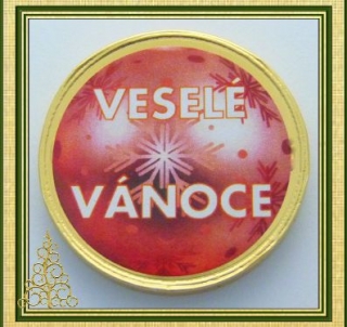 Čokoládová mince s potiskem sváteční motiv VÁNOCE červená ozdoba 999-103-006